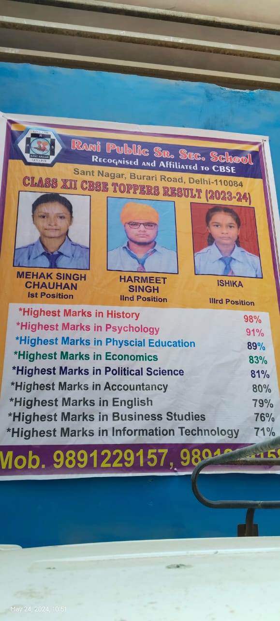 Ishika - 3rd Position in Rani Public School and Selected in Miranda College Delhi